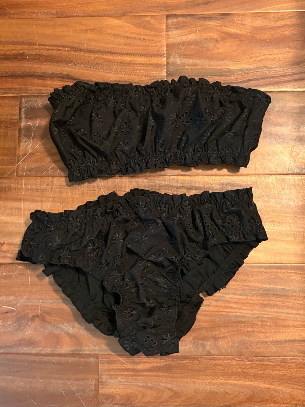 & Other Stories Black Eyelet Bandeau Bikini Set Size 6 (632)